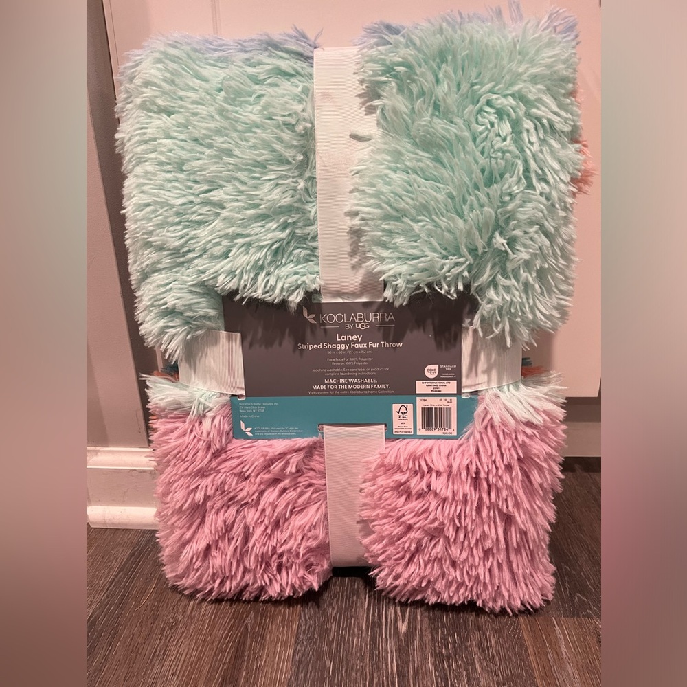 🆕Koolaburra by Ugg Laney Striped Shaggy Faux Fur Throw - Picture 4 of 4